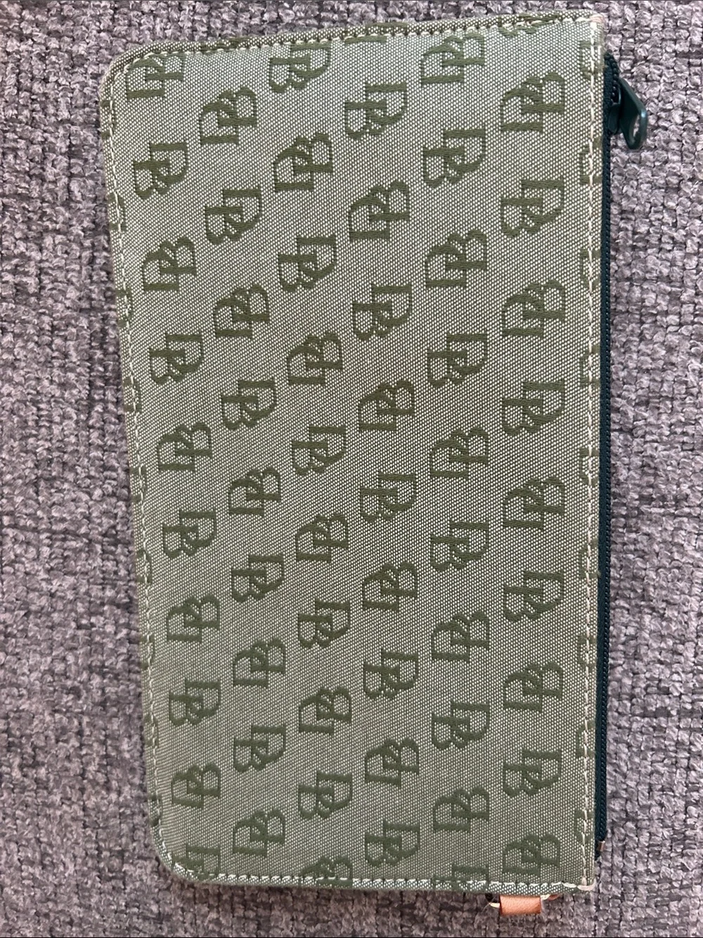 Dooney & Bourke Olive Green Monogram Wristlet with Tan Strap